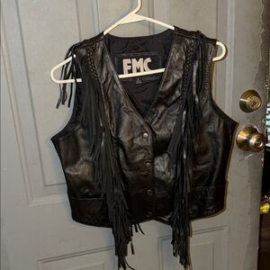 FMC Women's Black Leather Fringe Vest